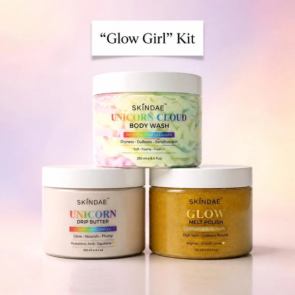 Skindae Glow Girl Kit – Unicorn Cloud Body Wash, Glow Melt Polish and Unicorn Drip Butter glow set